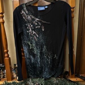 Simply Vera Wang Navy Sequin Beaded Abstract Top | XS